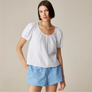 J Crew Top XXL Puff Sleeve Henley Gauze White